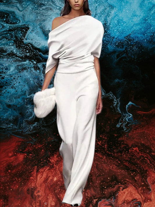MW | Eleganter Jumpsuit Damen mit Einreihigem Kragen für Frühling, Tailliert, Fließende Beine