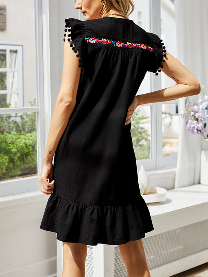 MW | Stickerei Flatterärmel Minikleid
