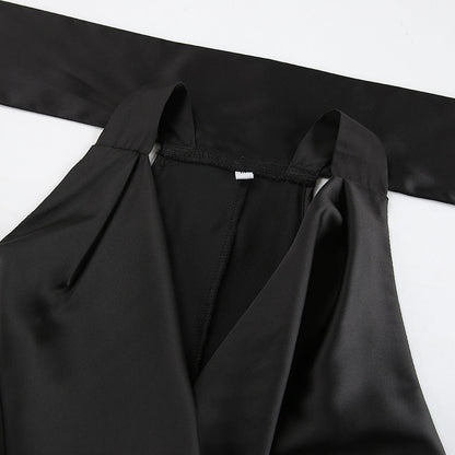 MW | Damen Neckholder Midikleid - Satin - Slim Fit - Drapierter Ausschnitt - Formelle Kleidung