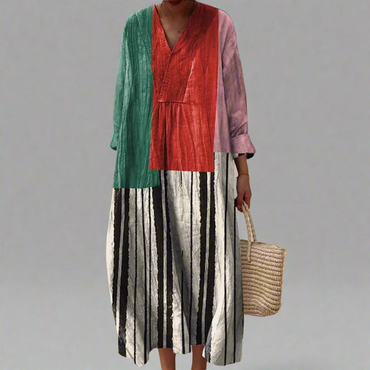 MW | Maxikleid aus gestreifter Baumwolle colorblock