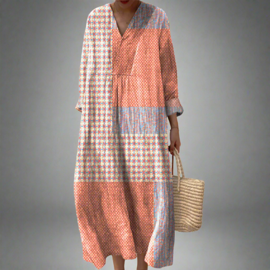 MW | Midi-Kleid Patchwork Koralle Starburst