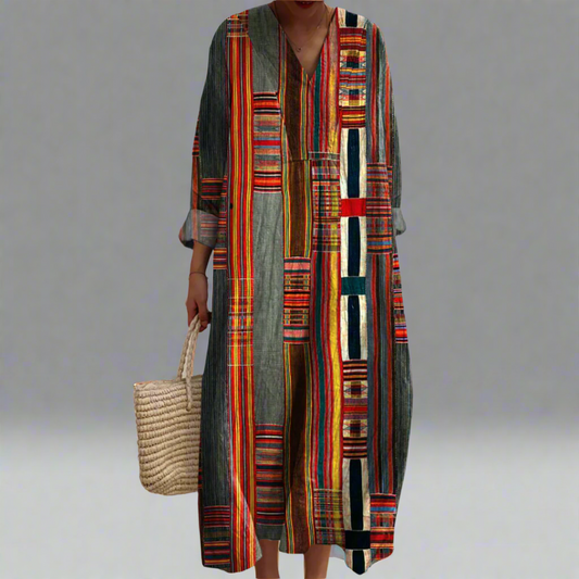 MW | Maxikleid im Boho-Stil mit geometrischen Streifen