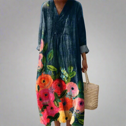 MW | Aquarelliertes Maxikleid mit Blumenmuster