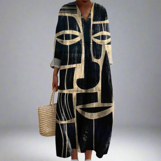 MW | Künstlerisches Midikleid im Tribal-Stil inspiriert