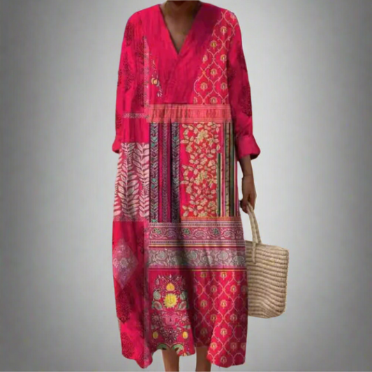 MW | Langes Midi-Kleid im Patchwork-Boho-Stil