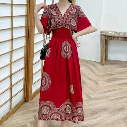 MW | Boho Maxikleid mit Blumendruck und Kimonoärmeln
