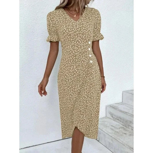 MW | Frühling Floral Bodycon Midikleid für Frauen V-Ausschnitt Langarm