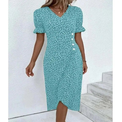 MW | Frühling Floral Bodycon Midikleid für Frauen V-Ausschnitt Langarm