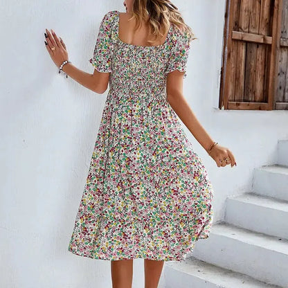 MW | Bohemia Print Kleid Frauen Neu Sommer Midikleid Puffärmel