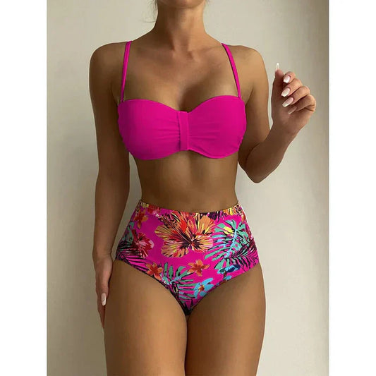 MW | Schicker Bikini mit hoher Taille und Blumendessin