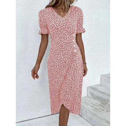 MW | Frühling Floral Bodycon Midikleid für Frauen V-Ausschnitt Langarm