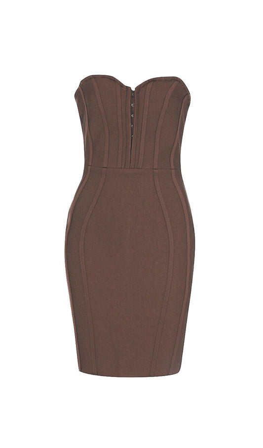 MW | TRÄGERLOSES BANDAGE-MINIKLEID IN BRAUN