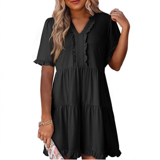 MW | Lässiges V-Ausschnitt Mini-Kleid