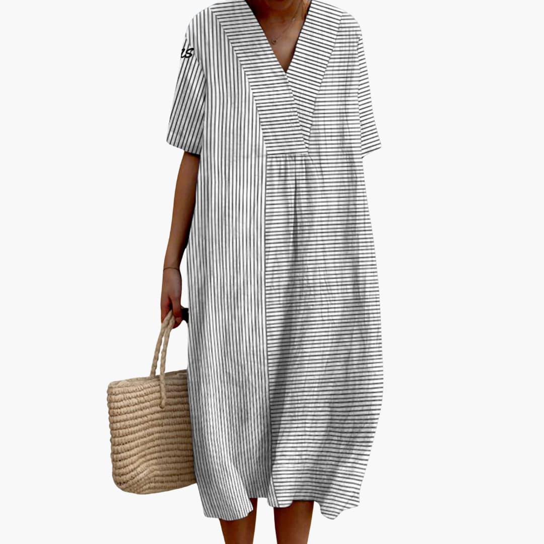 MW | Damen kurzärmeliges Midikleid mit Streifenmuster