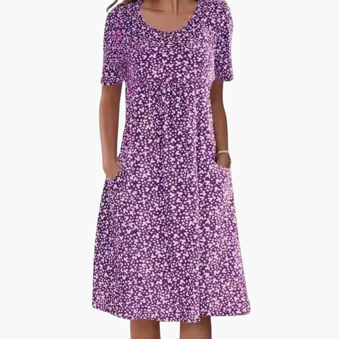 MW | Damen Boho Midikleid mit kurzen Ärmeln und Taschen