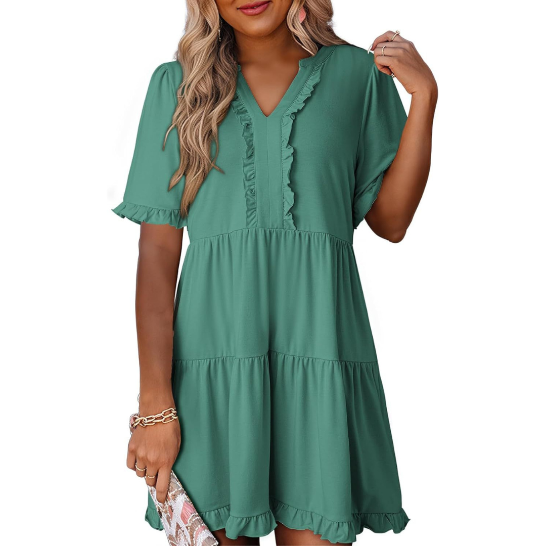 MW | Lässiges V-Ausschnitt Mini-Kleid