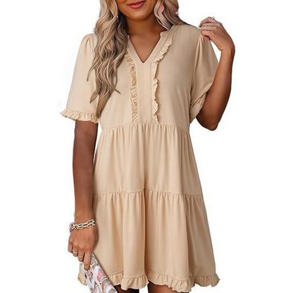 MW | Lässiges V-Ausschnitt Mini-Kleid