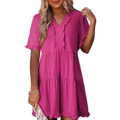 MW | Lässiges V-Ausschnitt Mini-Kleid