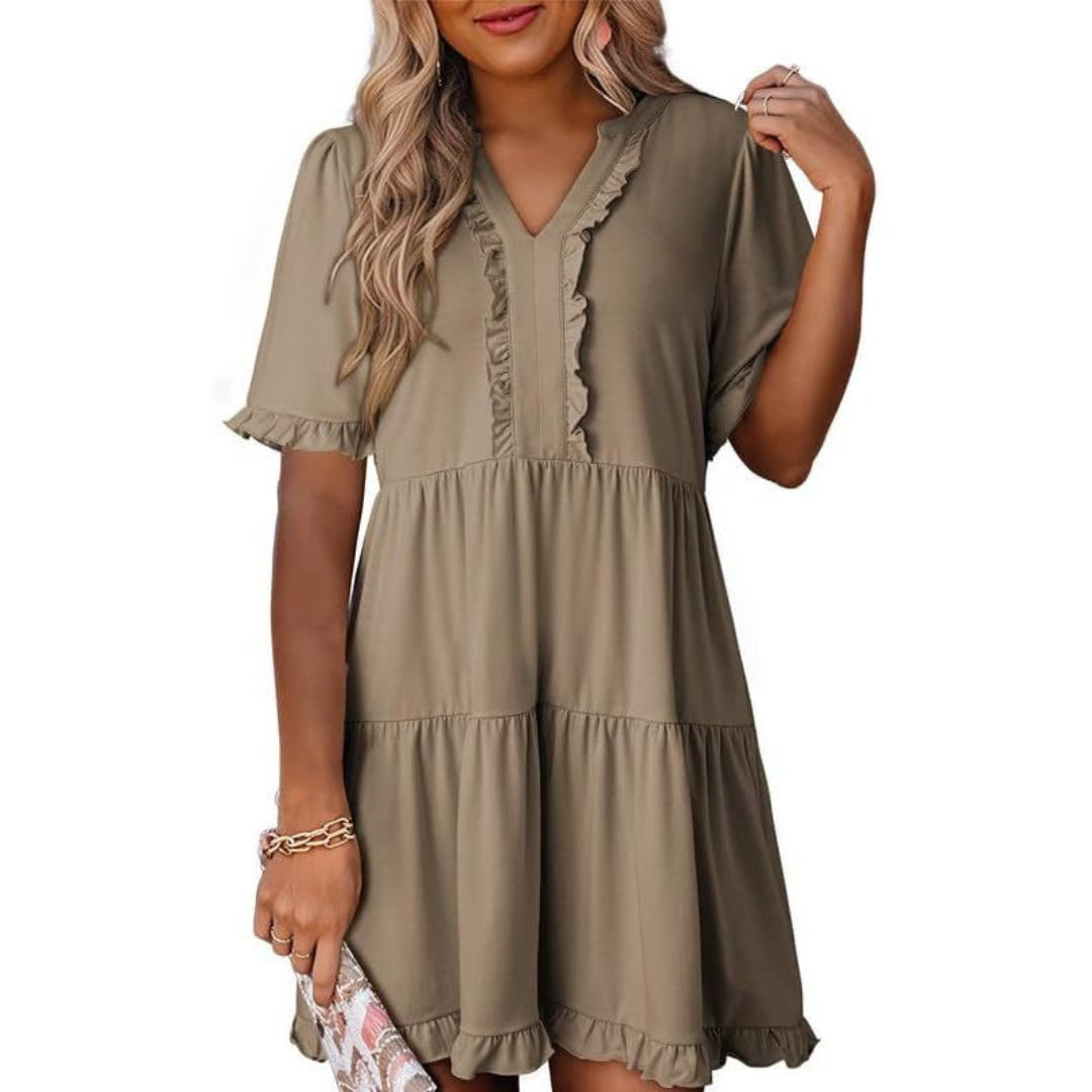 MW | Lässiges V-Ausschnitt Mini-Kleid