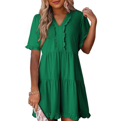 MW | Lässiges V-Ausschnitt Mini-Kleid