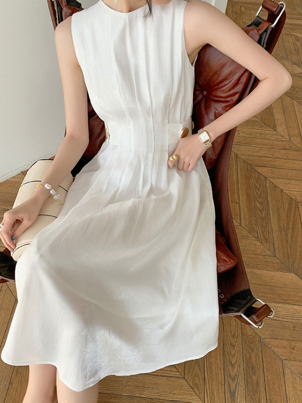 MW | Satin Midikleid mit Knopfverzierung