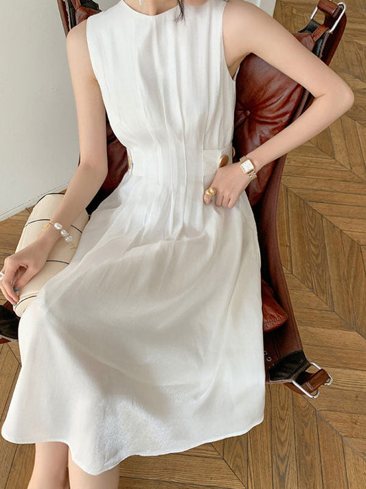 MW | Satin Midikleid mit Knopfverzierung