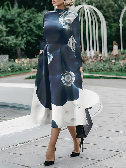 MW | Langärmeliges, bedrucktes Midikleid