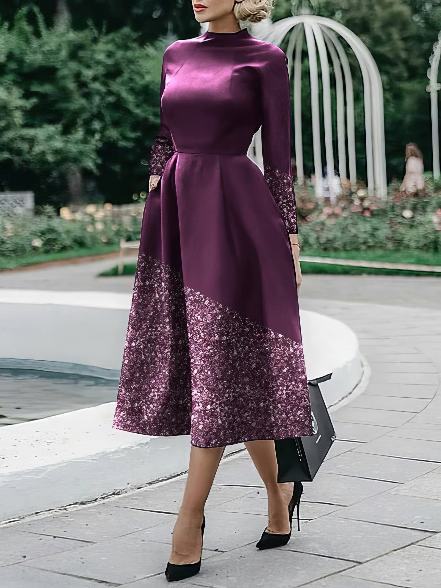 MW | Langärmeliges, bedrucktes Midikleid