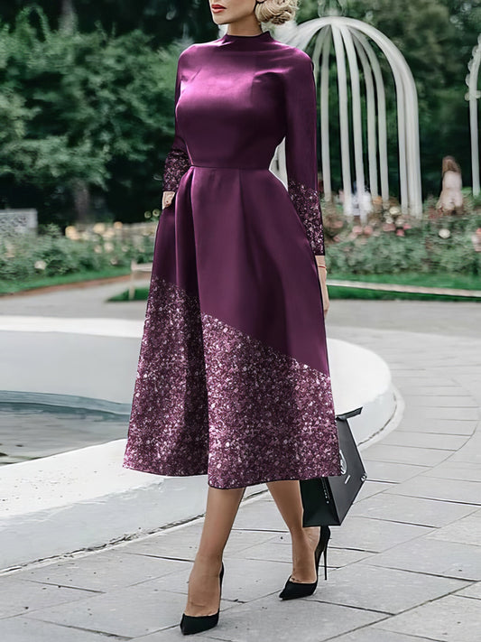 MW | Langärmeliges, bedrucktes Midikleid