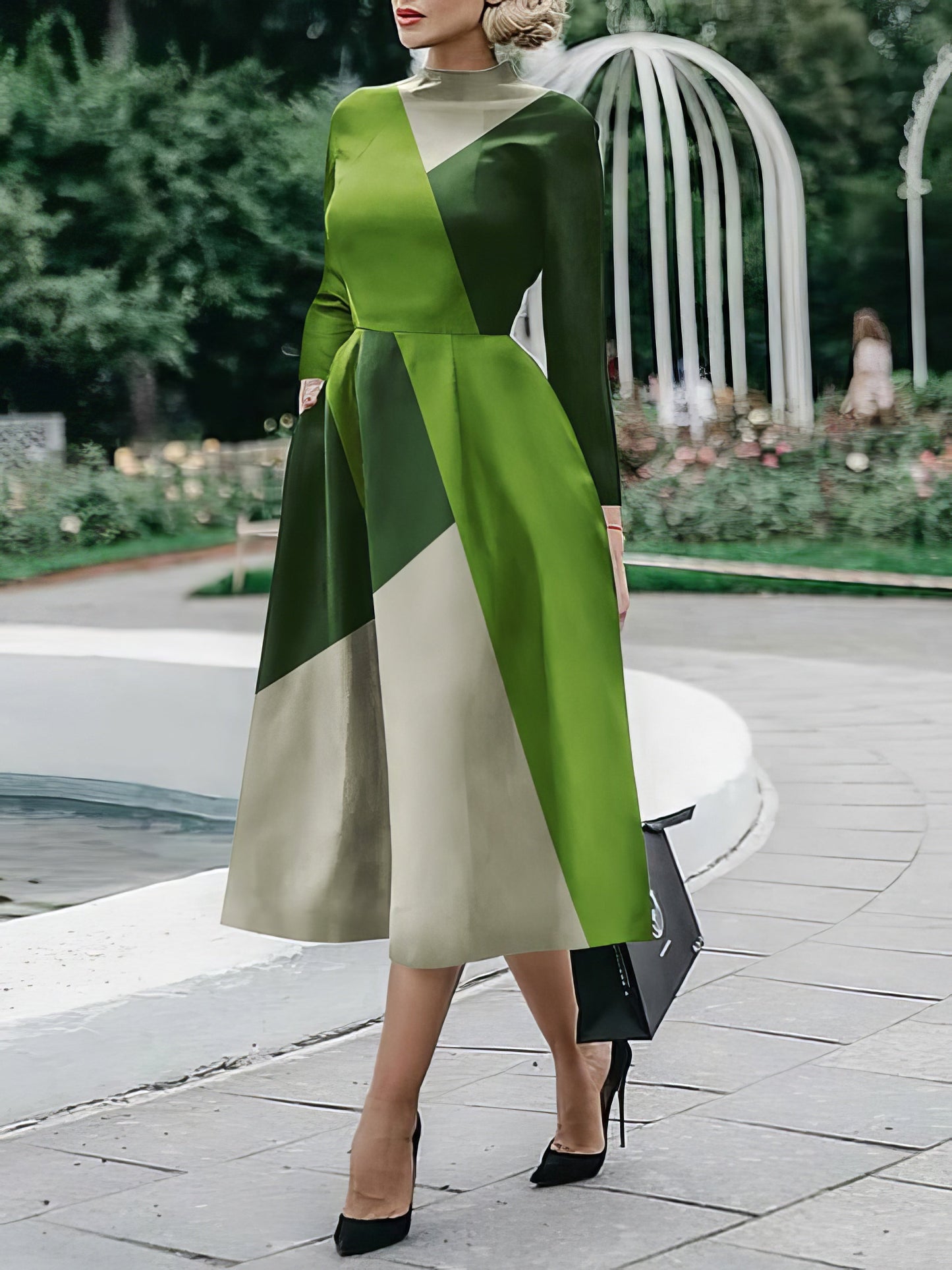 MW | Langärmeliges, bedrucktes Midikleid