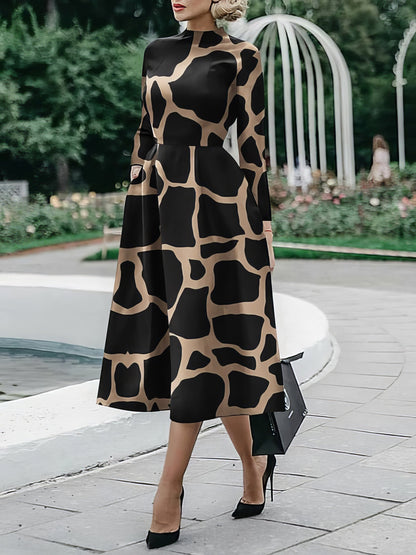 MW | Langärmeliges, bedrucktes Midikleid
