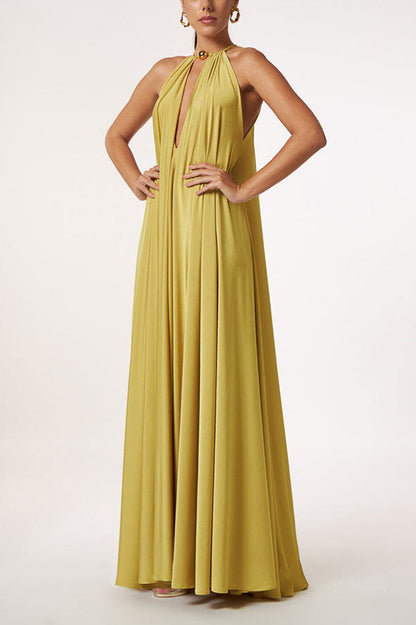MW | Griechische Göttin Unverwechselbar Goldener Neckholder A-line Maxikleid