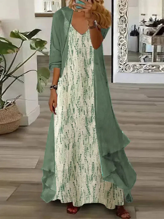 MW | Chic Grünes Maxikleid mit Jacke