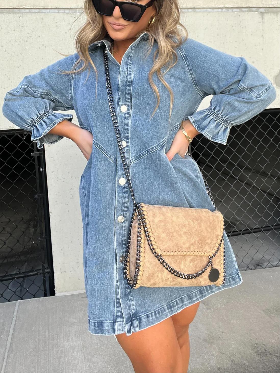 MW | Chic Umlegekragen Denim Midikleid