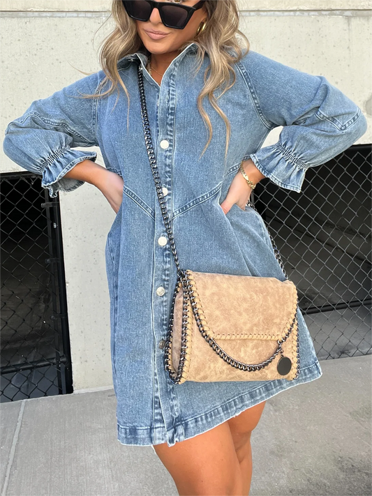 MW | Chic Umlegekragen Denim Midikleid