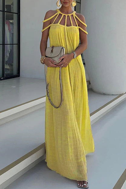 MW | Modern und anspruchsvoll Leinenmischung Drapierte Zöpfe Cover Up Maxikleid