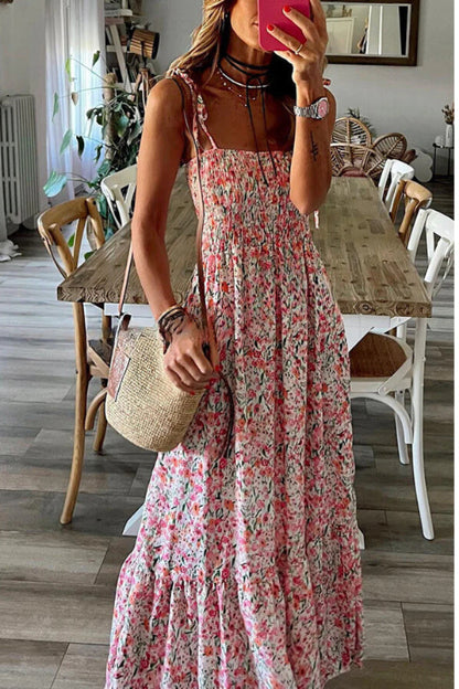 MW | Ready To Vacation Floral Print Maxi Kleid mit gesmokter Taille