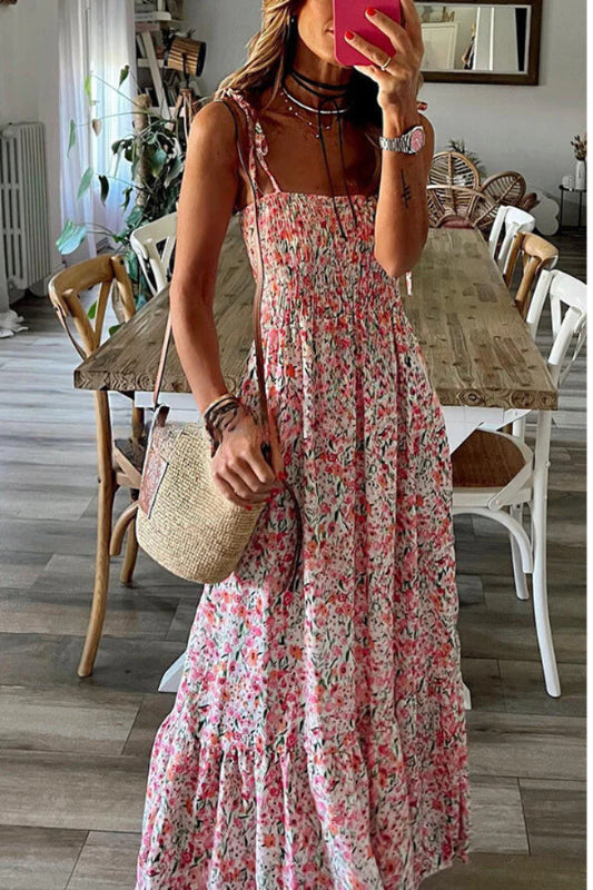 MW | Ready To Vacation Floral Print Maxi Kleid mit gesmokter Taille