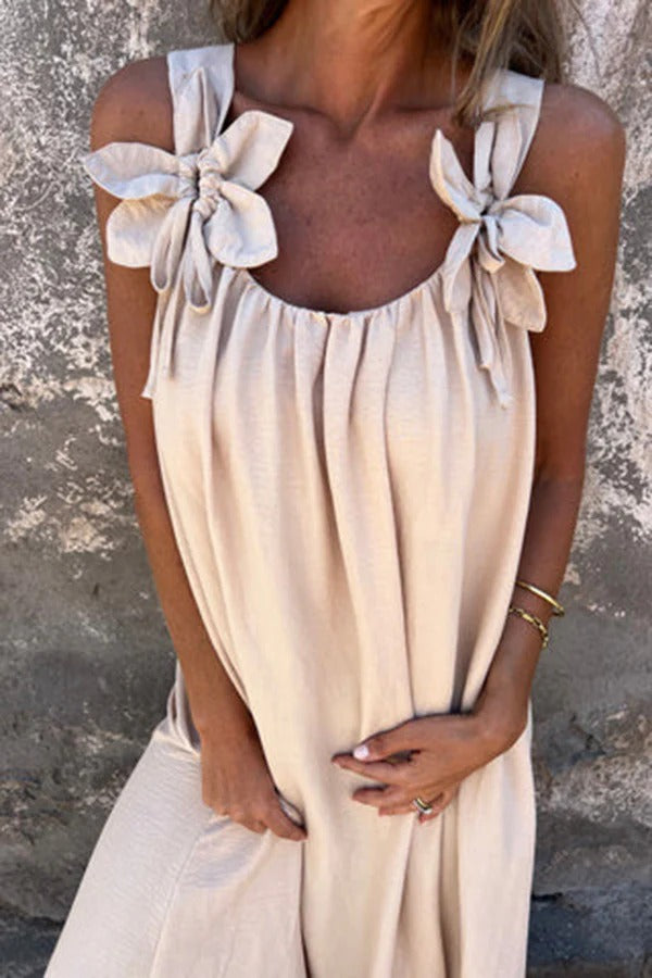 MW | Solid Floral Verschönertes Ärmelloses Lose Maxi Kleid
