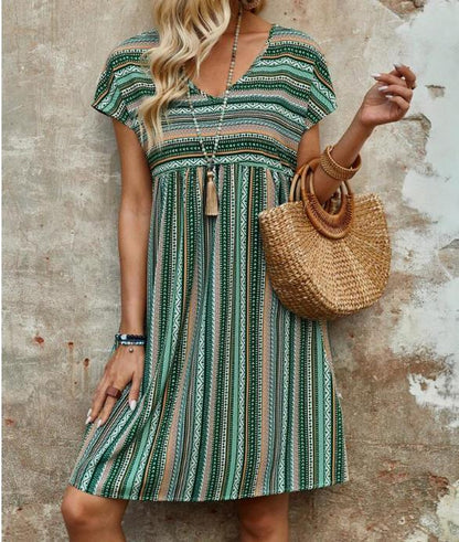 MW | Schickes & fließendes gestreiftes Boho-Minikleid