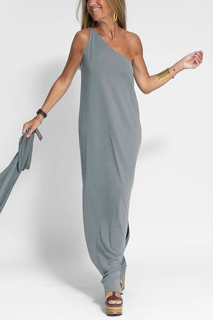 MW | Makellos und frei Ein-Schulter-Maxi-Kleid mit entspanntem Schlitz