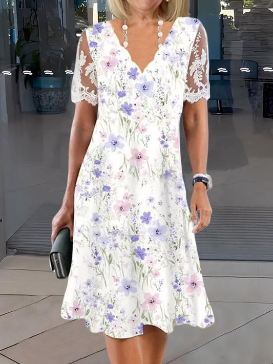 MW | Sweet Floral Spitze Patchwork Midikleid