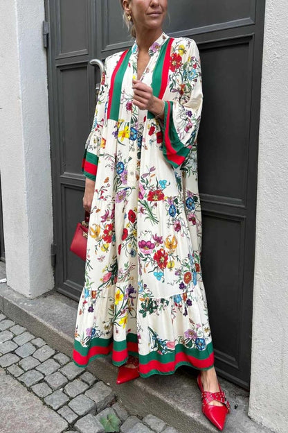 MW | Resort Floral Print Glockenärmel Maxikleid