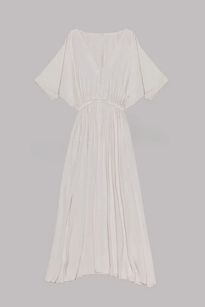 MW | Weiches und elegantes Kimono-Ärmel Stretchy Taille Pocketed Slit Maxi Kleid