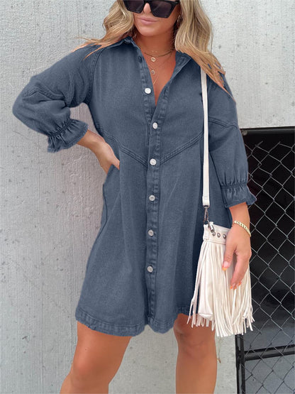 MW | Chic Umlegekragen Denim Midikleid