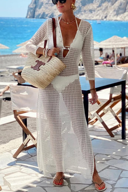 MW | Beach Life Häkelspitze U-Ausschnitt Halbe Ärmel Urlaub Maxikleid