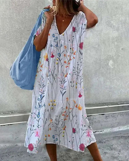 MW | Baggy Floral Print Swing Midi-Kleid Kurzarm Casual Beach Sundress