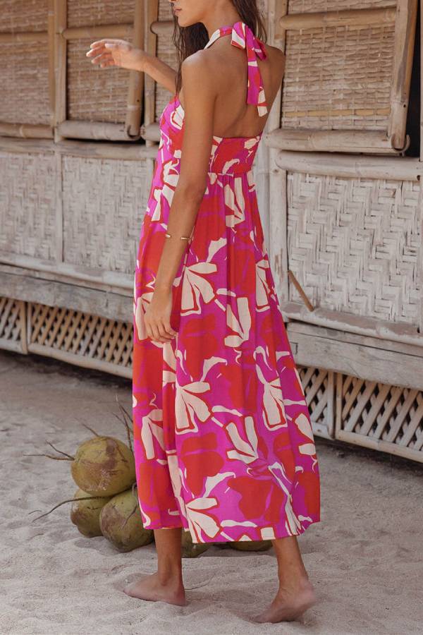 MW | Halterneck Print Berry Lotus Midikleid