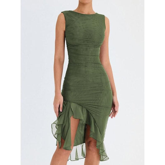 MW | Elegantes rückenfreies Midikleid mit Rüschen