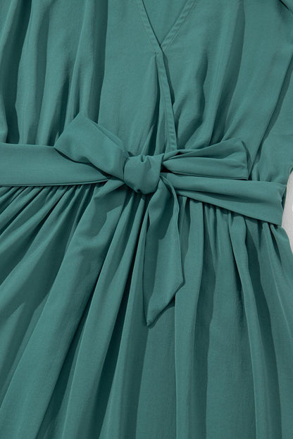 MW | Dunkelgrünes Maxikleid mit Falten für Frauen